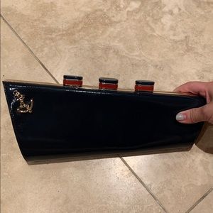 Kate Spade All Aboard Ship Clutch Navy Blue Patent